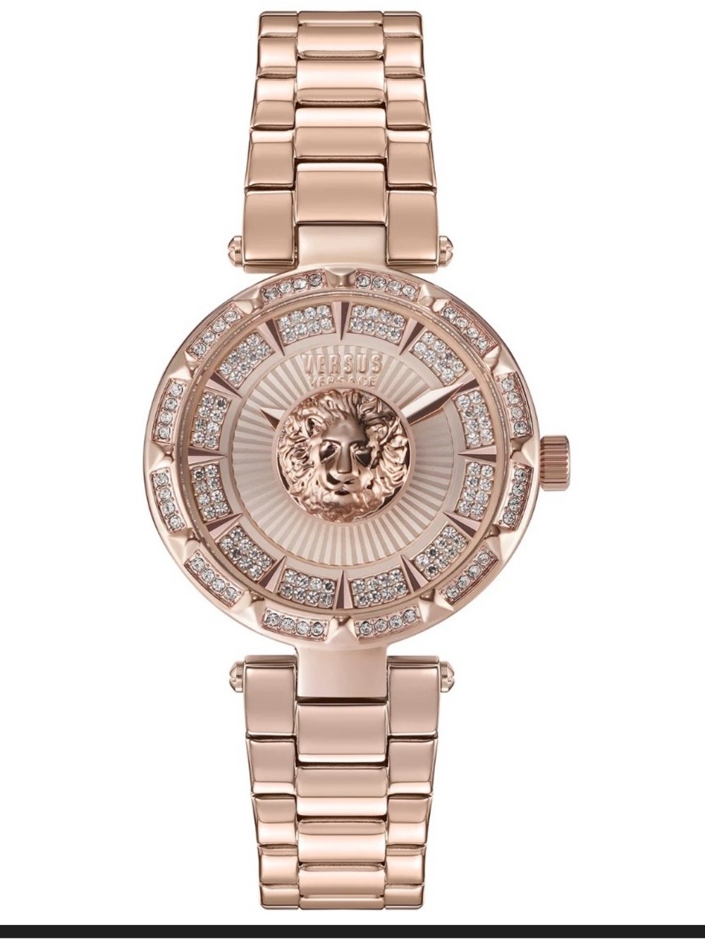 Versus Versace Rose Gold Lion-Head Crystal Bracelet Watch
